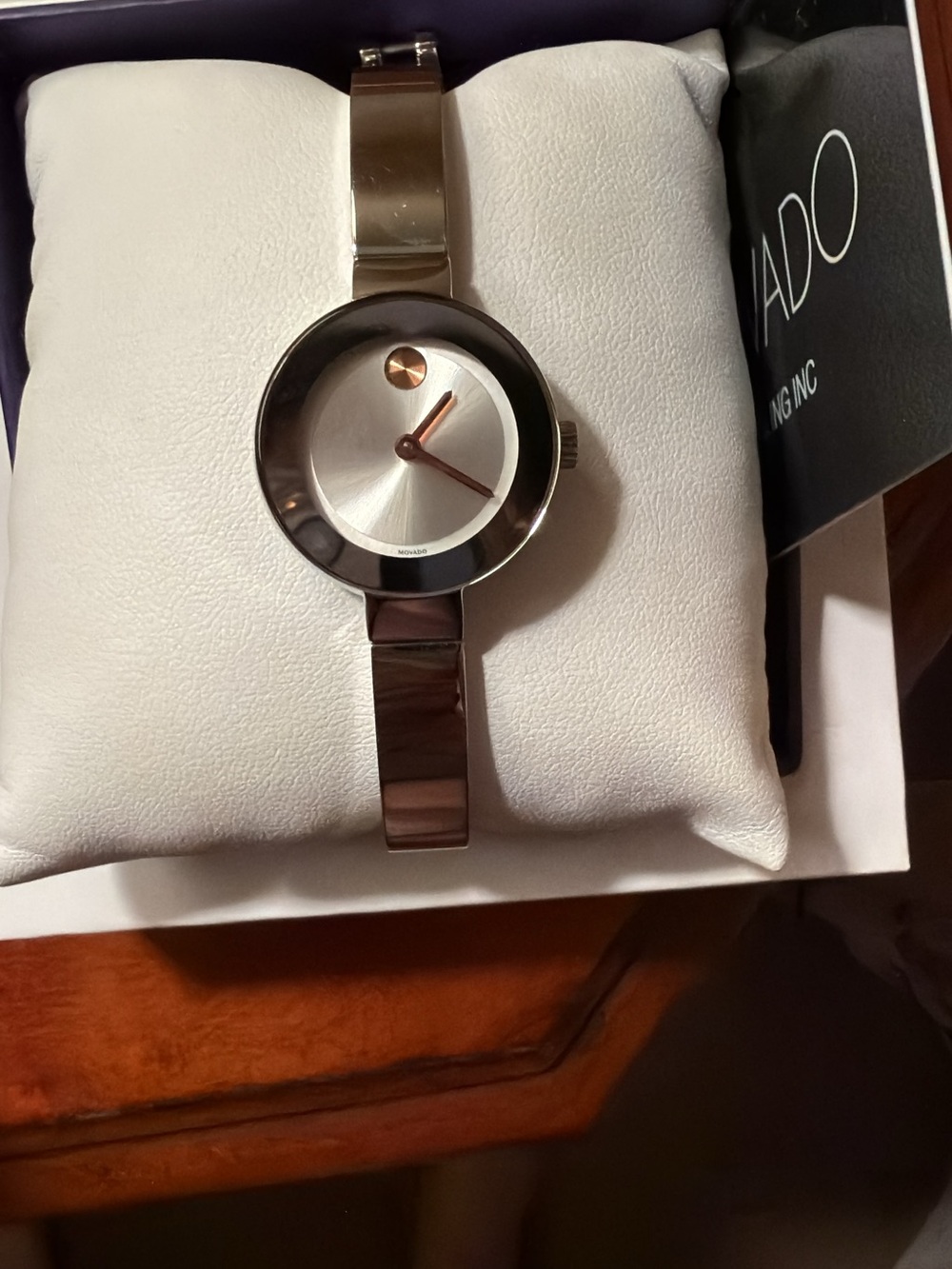 Movado Silver Watch with Rose Gold Accents